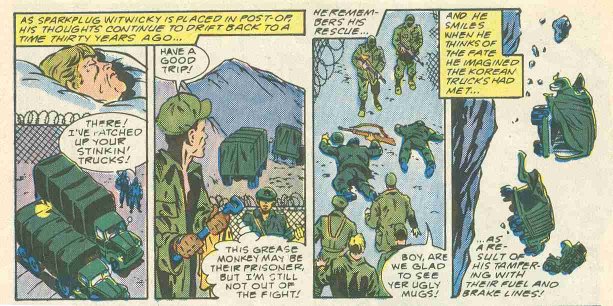 Sparkplug remembers tampering with enemy trucks instead of fixing them.