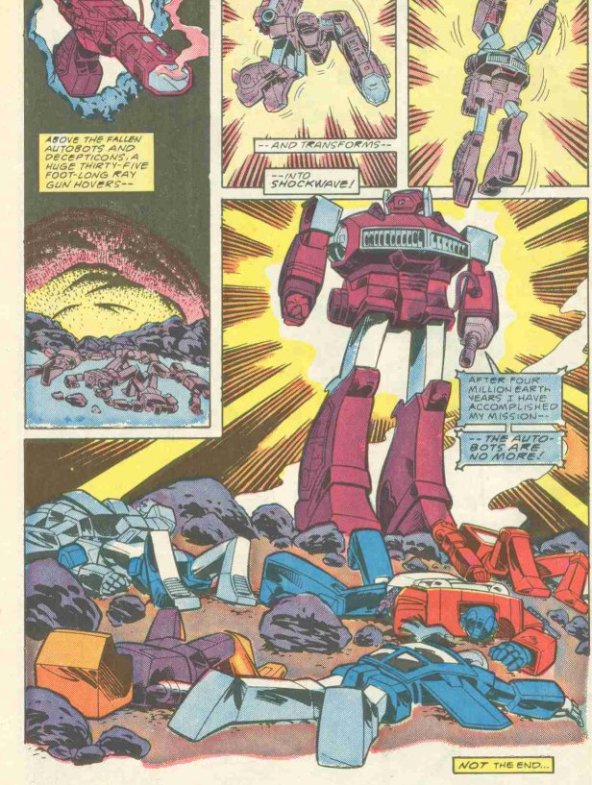 Shockwave stands alone over the fallen Transformers.