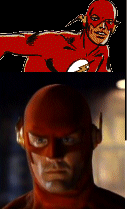 The comic (top) and TV versions of Barry Allen