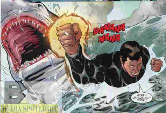 Again...STEVE AUSTIN PUNCHES A SHARK WITH HIS BARE BIONIC HANDS! They even get the sound effect right!
