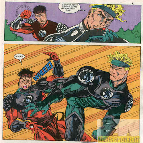 I'm assuming Billy's leg kicked Jimmy in the throat.