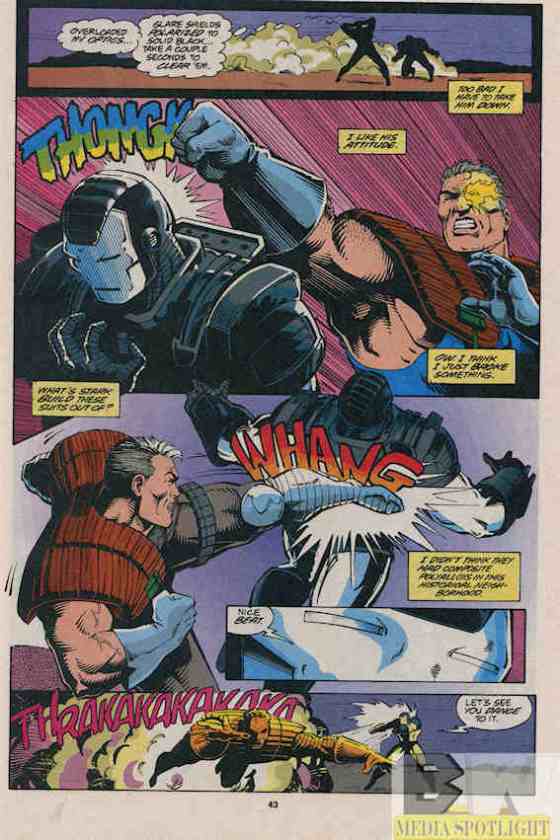 I wonder why you "broke something" Cable. Maybe it's because you JUST PUNCHED A GUY IN ARMOR AND YOU HAVE NORMAL HANDS?