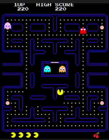 Sample screen from Pac-Man, one of the first arcade games.