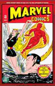 the cover to an issue of Marvel Mystery Comics, which includes the Sub Mariner and first Human Torch.