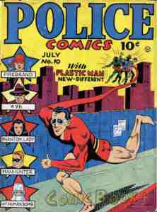 PLastic Man throwing bad guys over a fence